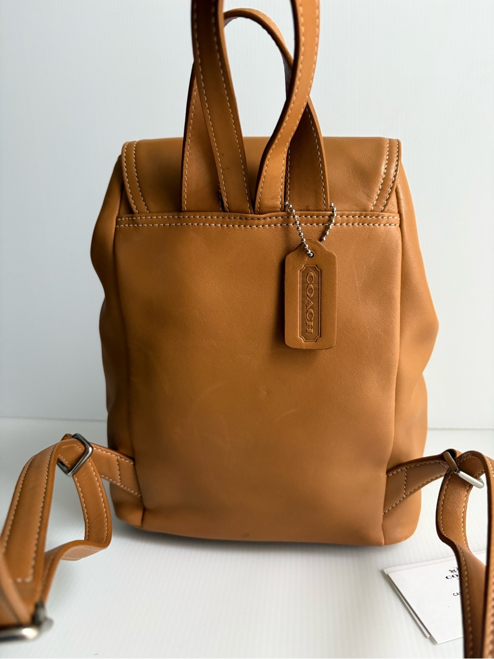 Vintage COACH Caramel Tan Leather Backpack with Buckle Drawstring - Picture 7 of 17